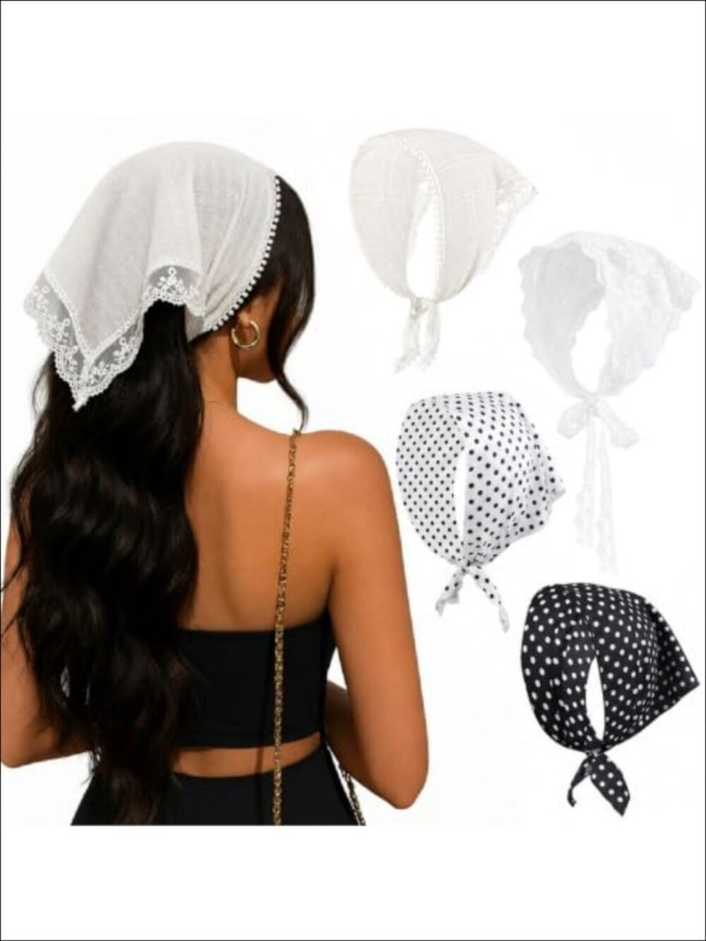 Lace Head Scarf Polka Dot Bandana Tie-On Vintage Hair Accessory for Women